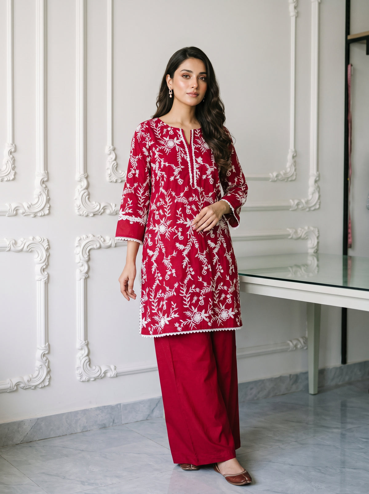Linen Embroidered 2Pc